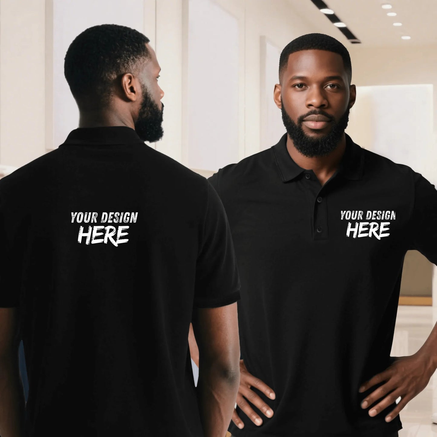 Printing Men's Black Polo Shirt