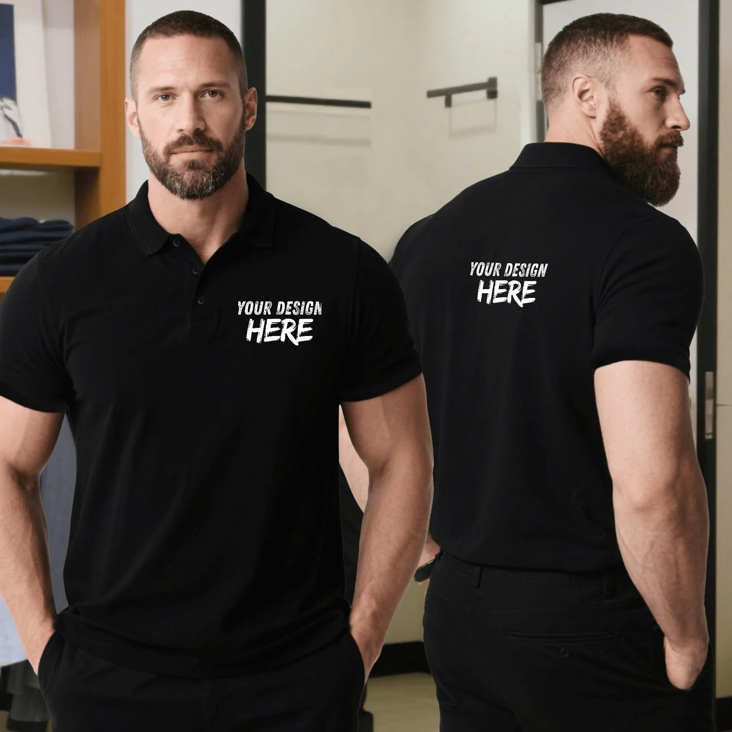 Printing Men's Black Polo Shirt
