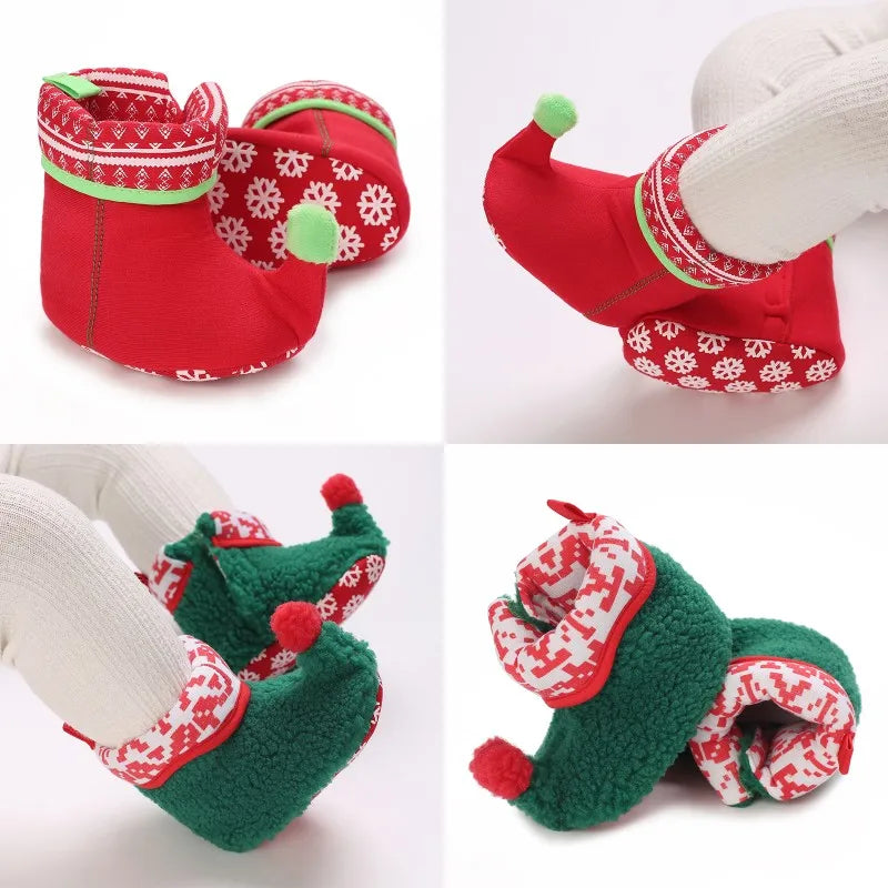 Newborn Winter Christmas-Themed Cute and Funny Cotton Shoes for Boys and Girls